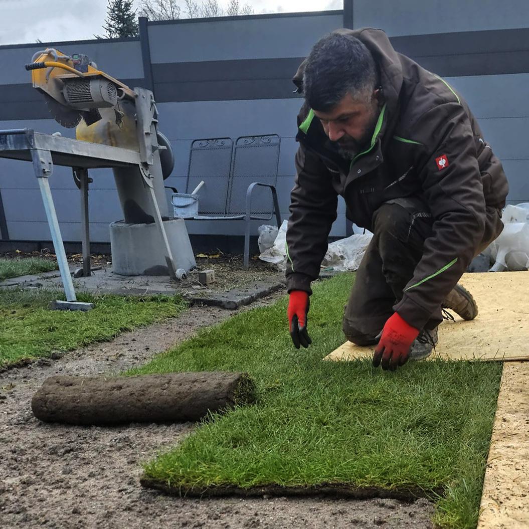 Rollrasen verlegen von Hand